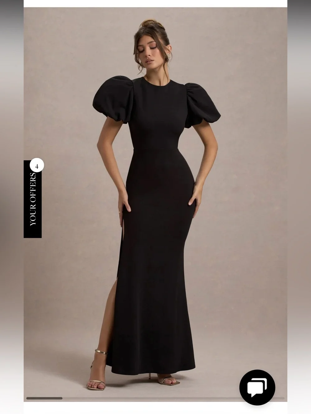 Club L London • LOVE LETTERS Black Puff-Sleeve Maxi Dress - Picture 2 of 8